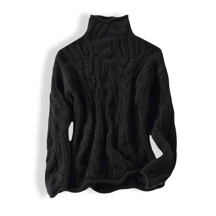Women's Cable Turtleneck Loose-Fit Long-Sleeve Knit Sweater - Black