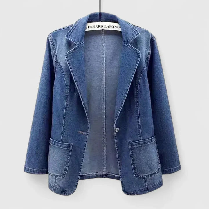 Women's Casual Denim Blazer Jacket Single-Button Straight Cut