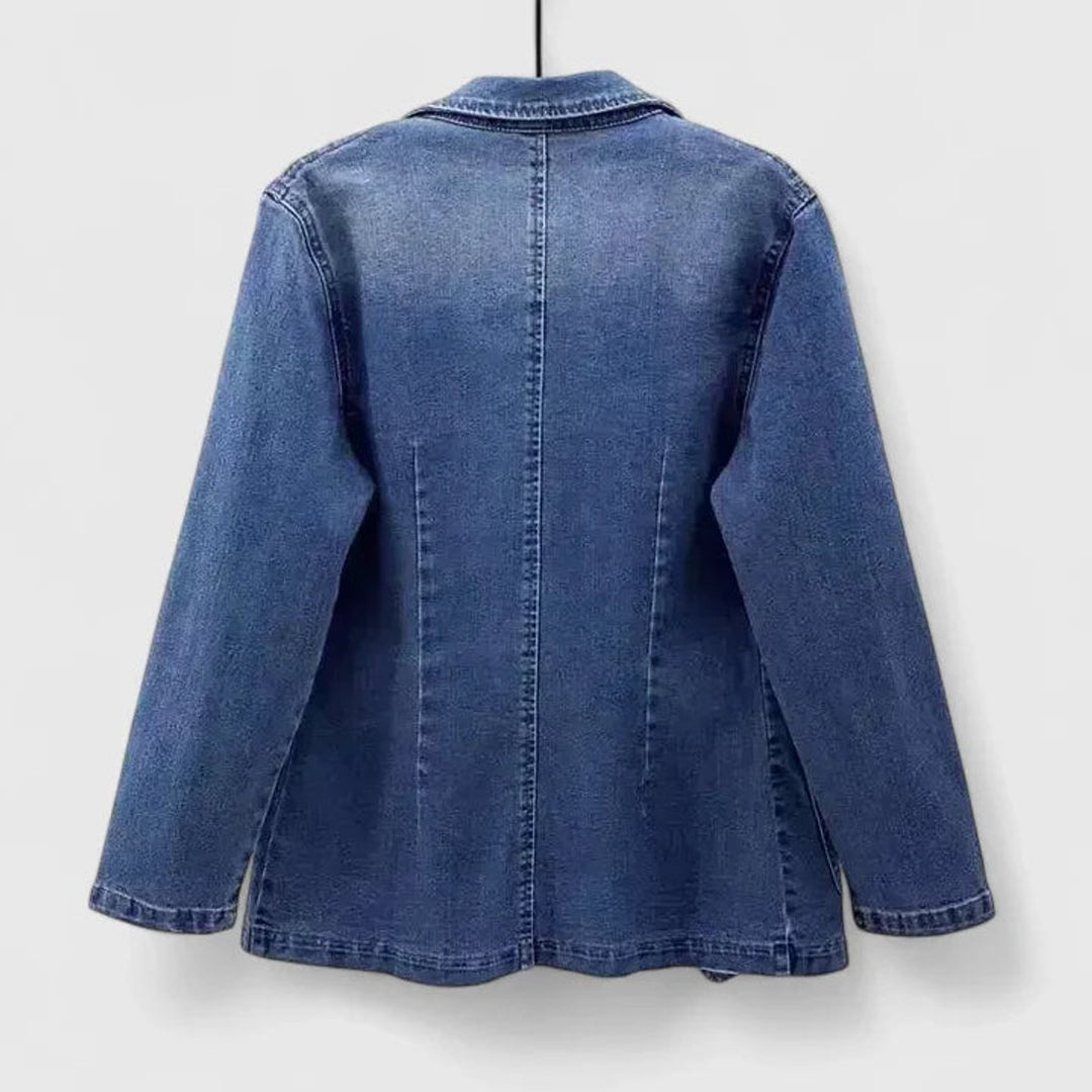 Women's Casual Denim Blazer Jacket Single-Button Straight Cut