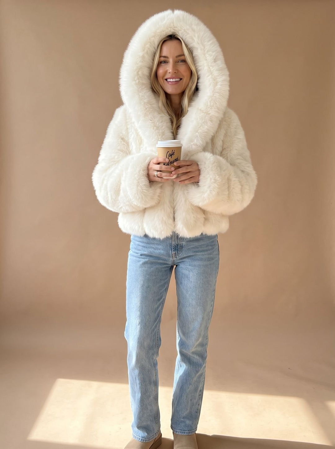 Women's Casual Faux Fur Hooded Short Coat