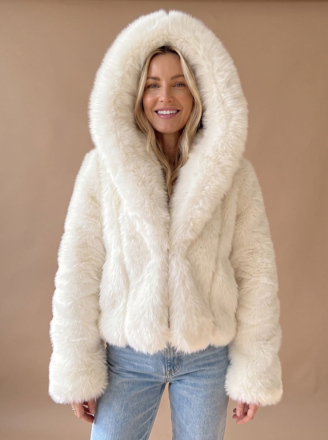 Women's Casual Faux Fur Hooded Short Coat