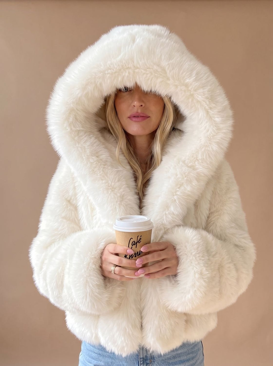 Women's Casual Faux Fur Hooded Short Coat