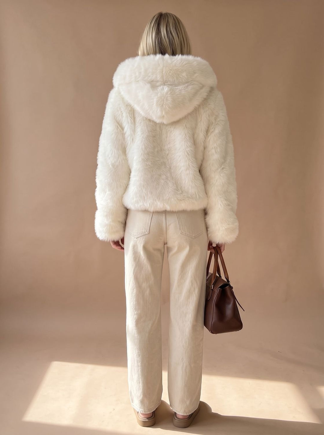 Women's Casual Faux Fur Hooded Short Coat
