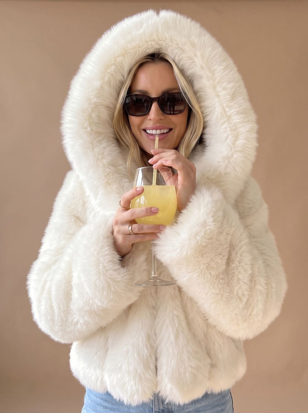 Women's Casual Faux Fur Hooded Short Coat
