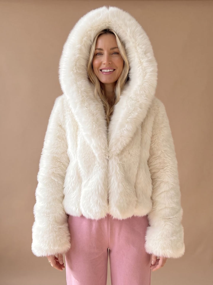 Women's Casual Faux Fur Hooded Short Coat