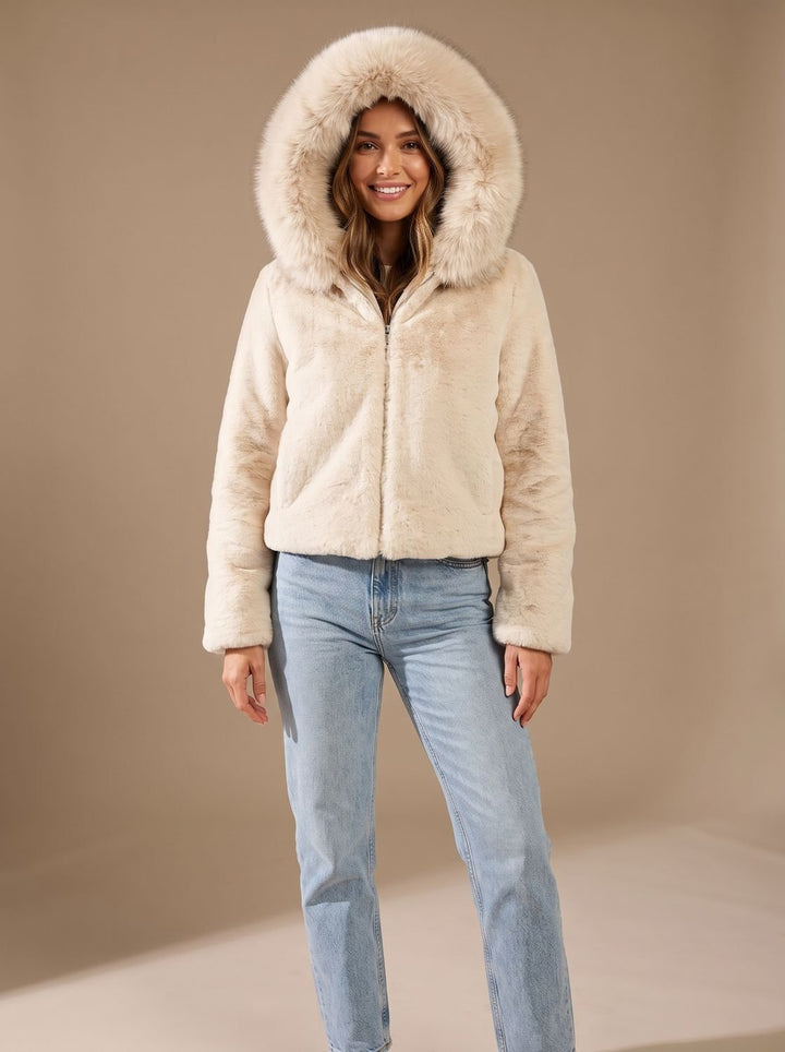 Women's Casual Faux Fur Hooded Short Coat