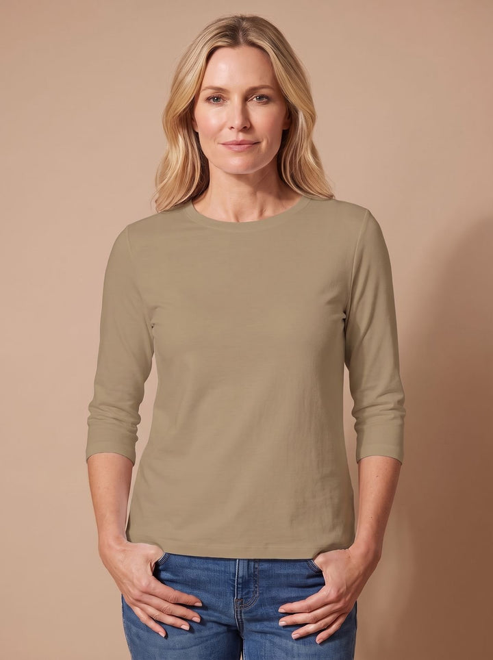 Women's Casual Solid Crew-Neck 3/4 Sleeve Relaxed Top