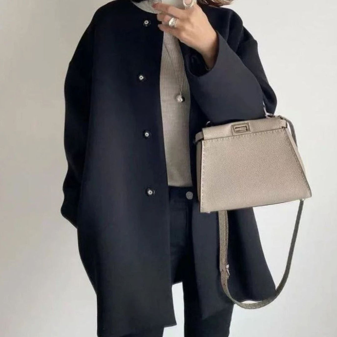 Women's Chic Winter Coat Collarless Button-Front Longline