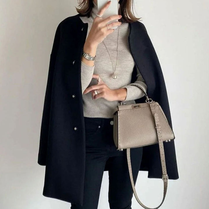 Women's Chic Winter Coat Collarless Button-Front Longline