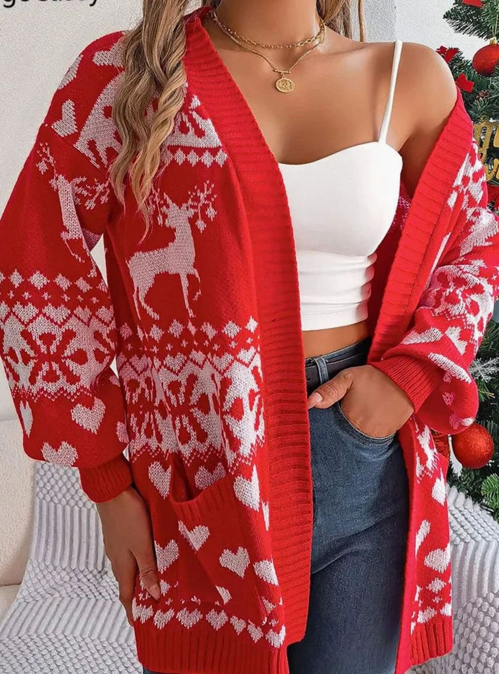 Women's Christmas Sweater Open-Front Knit Cardigan