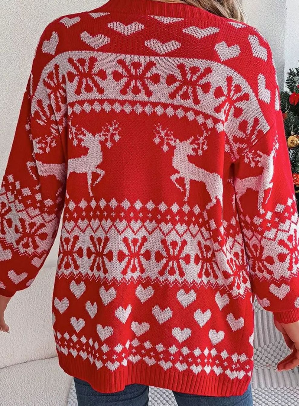 Women's Christmas Sweater Open-Front Knit Cardigan