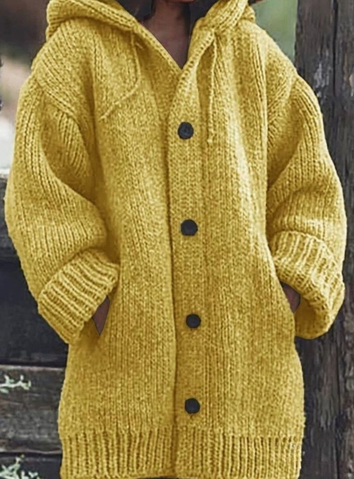 Women's Chunky Knit Hooded Oversized Cardigan - Yellow