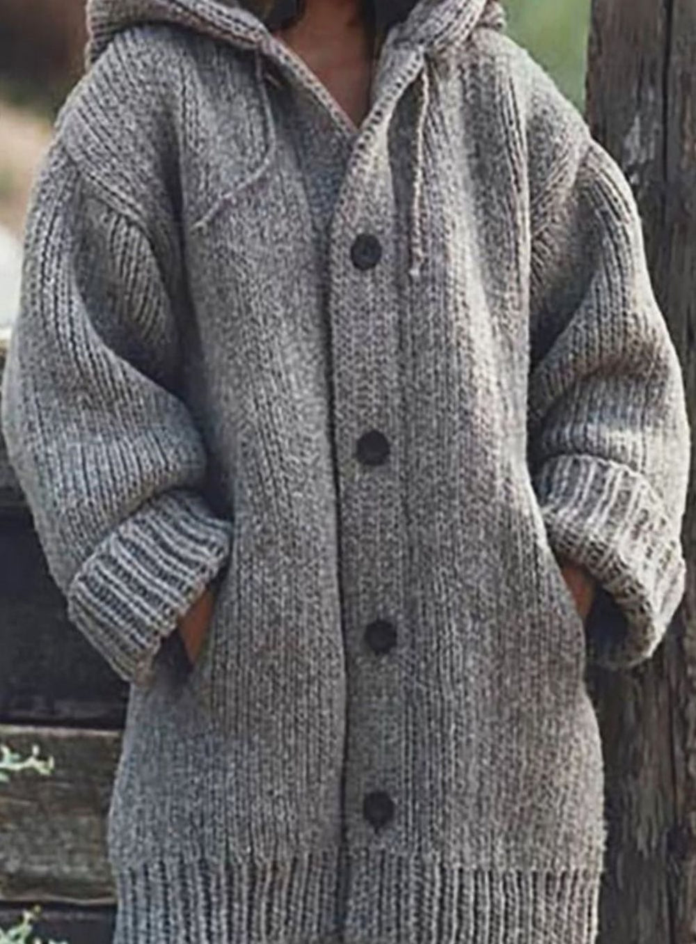 Women's Chunky Knit Hooded Oversized Cardigan - Gray