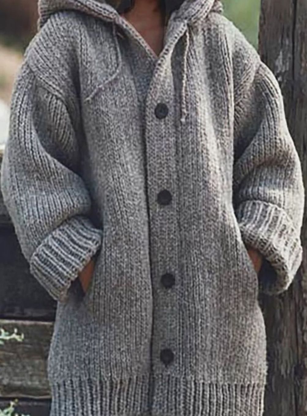 Women's Chunky Knit Hooded Oversized Cardigan - Gray