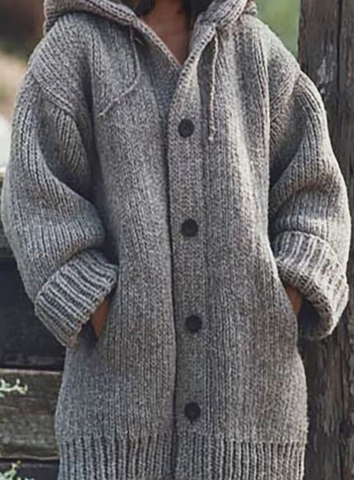 Women's Chunky Knit Hooded Oversized Cardigan - Gray
