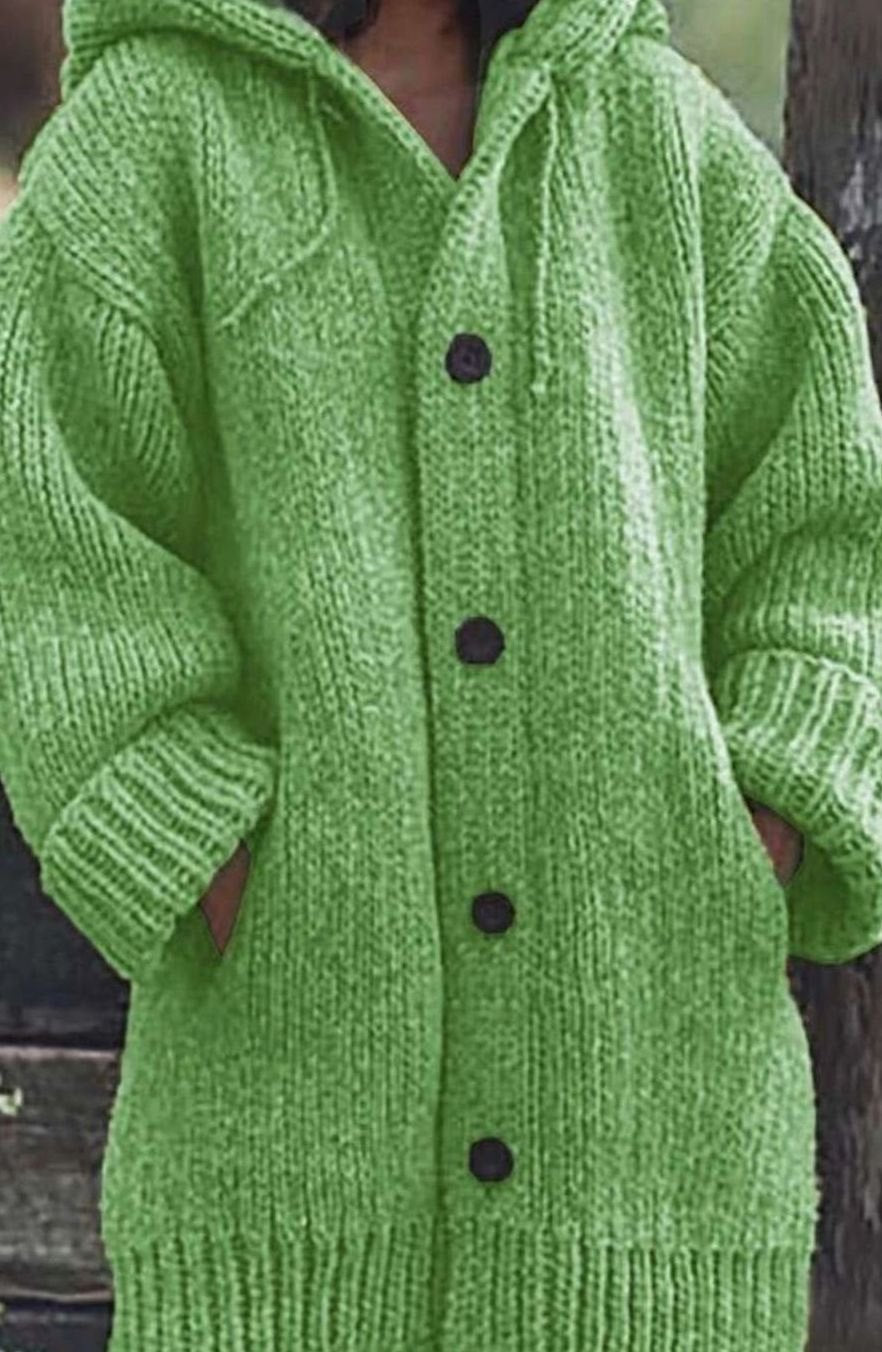 Women's Chunky Knit Hooded Oversized Cardigan - Green