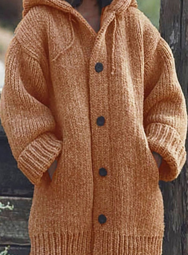Women's Chunky Knit Hooded Oversized Cardigan - Orange