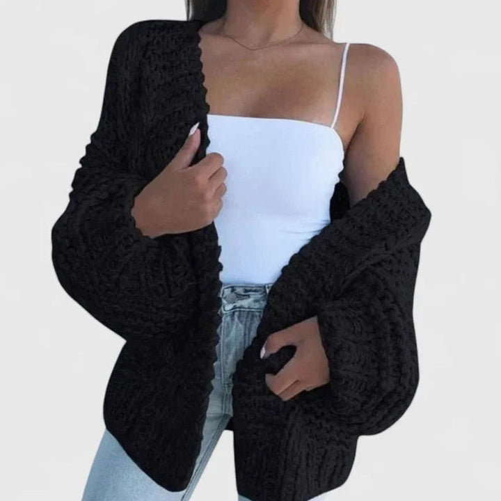 Women's Chunky Knit Open-Front Cardigan Sweater - Black