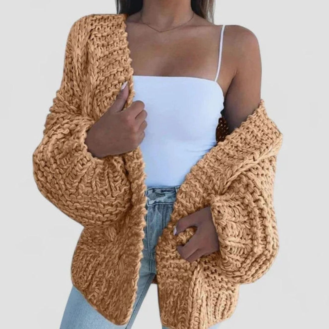 Women's Chunky Knit Open-Front Cardigan Sweater - Brown
