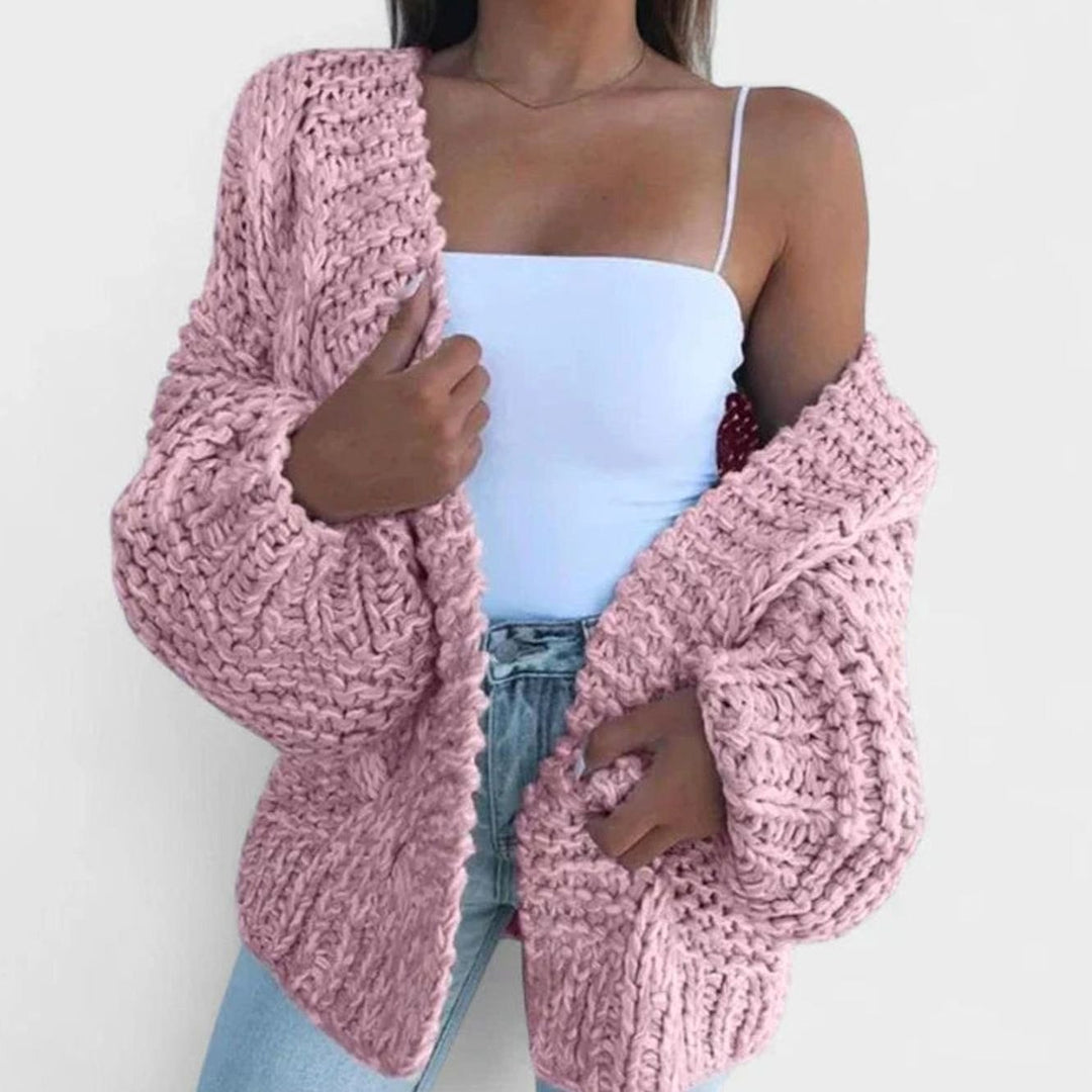 Women's Chunky Knit Open-Front Cardigan Sweater - Pink