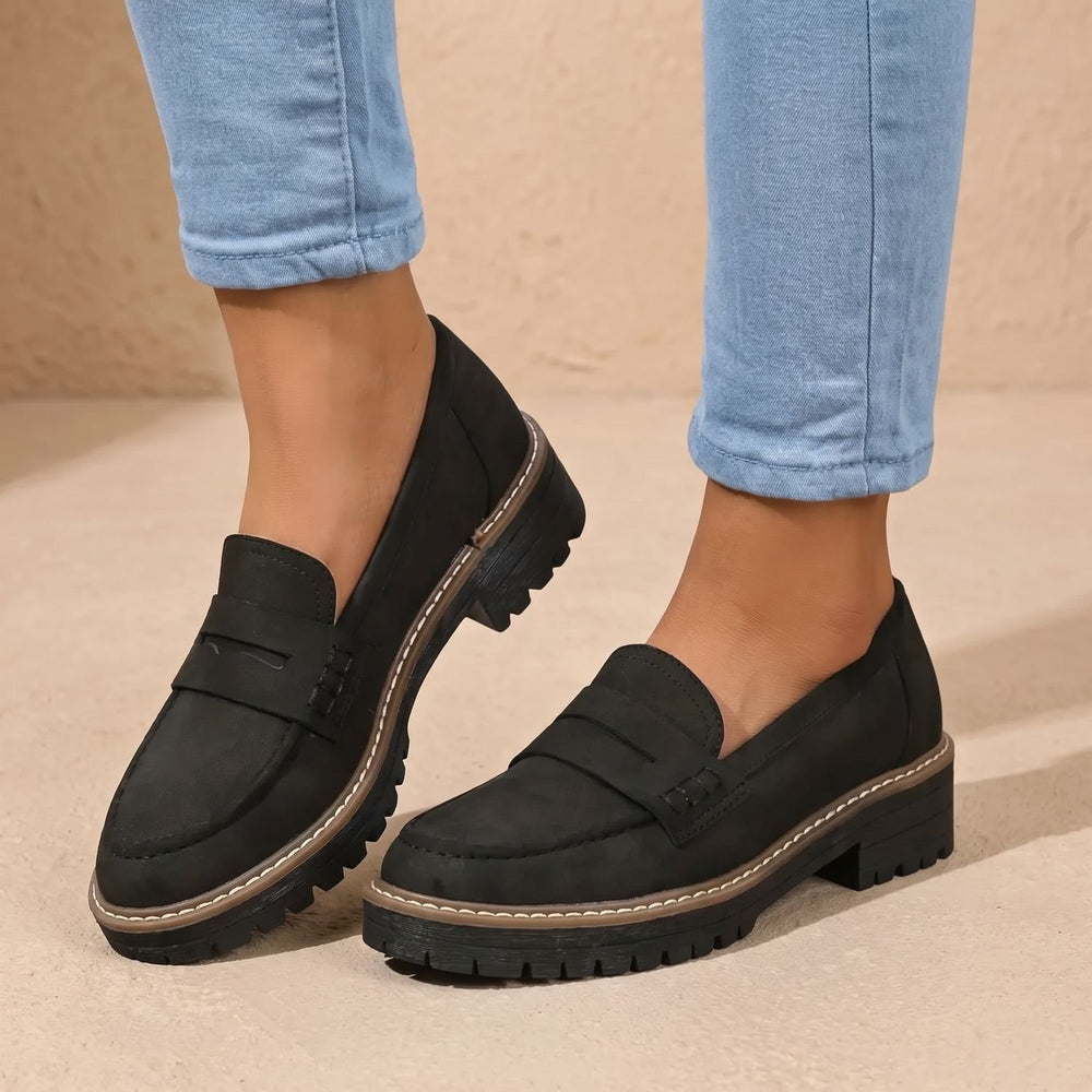 Women's Chunky Sole Slip-On Penny Loafers - Black