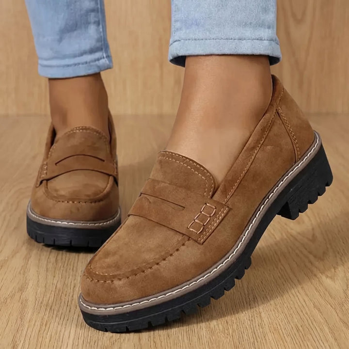 Women's Chunky Sole Slip-On Penny Loafers - Brown