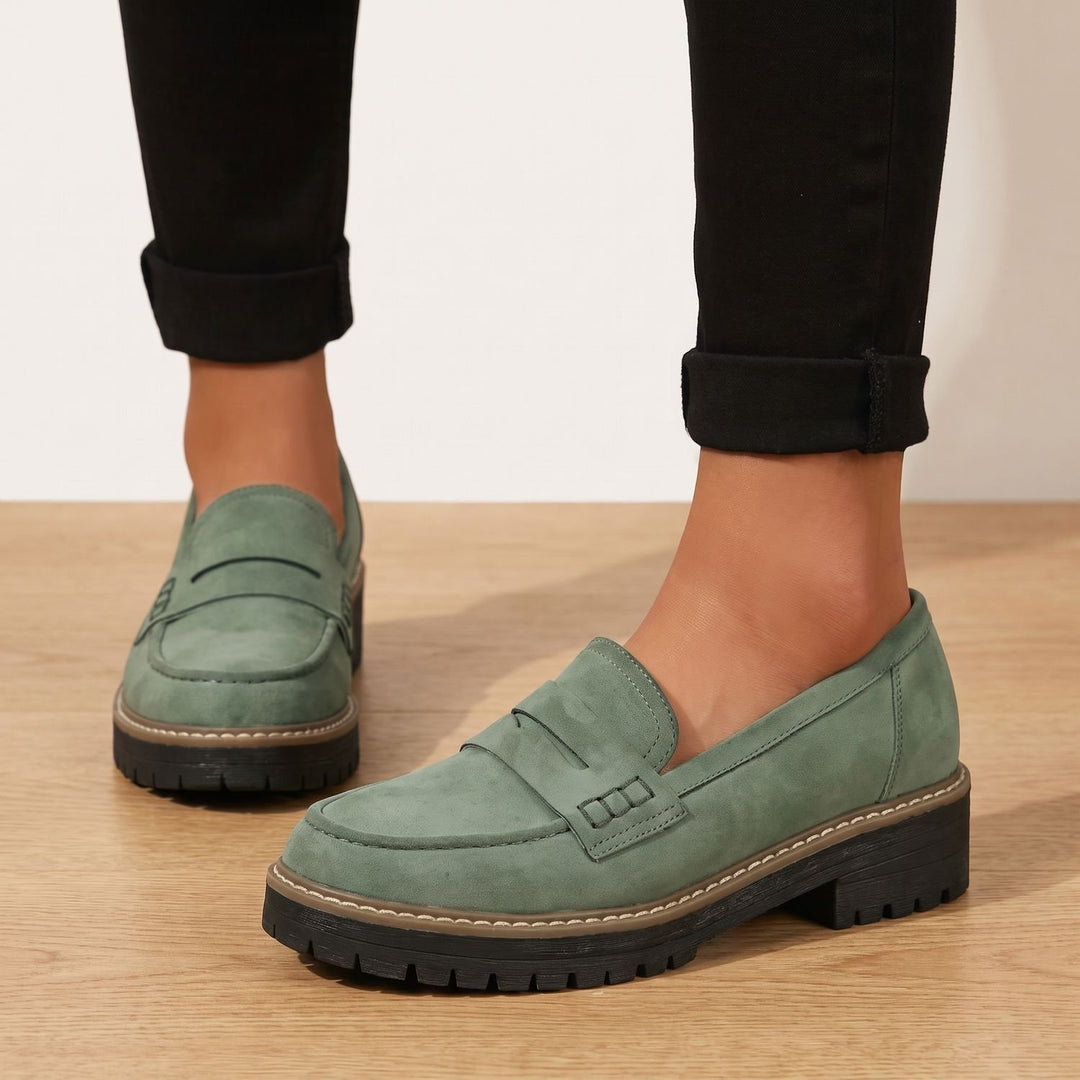 Women's Chunky Sole Slip-On Penny Loafers - Green