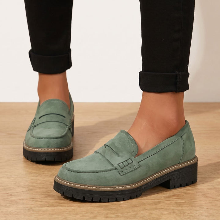 Women's Chunky Sole Slip-On Penny Loafers - Green