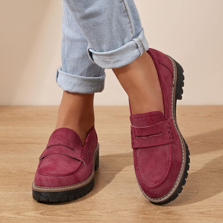 Women's Chunky Sole Slip-On Penny Loafers - Red