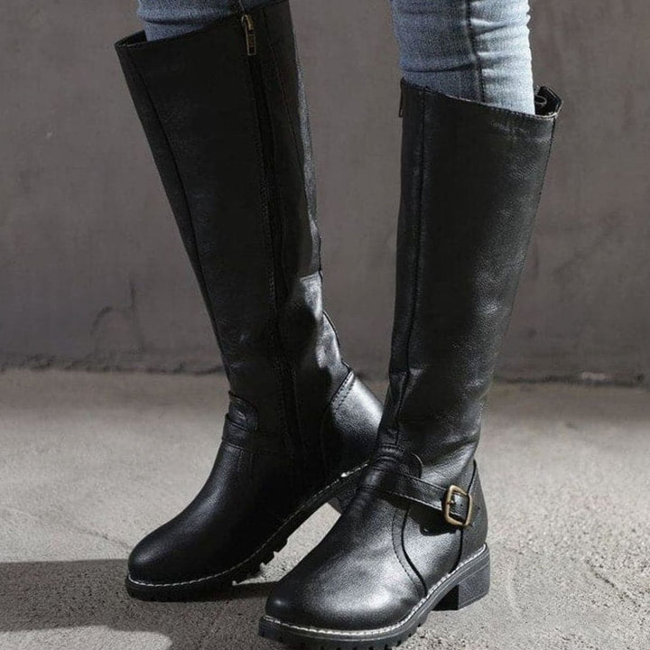 Women's Classic Buckle Side-Zip Knee-High Boots