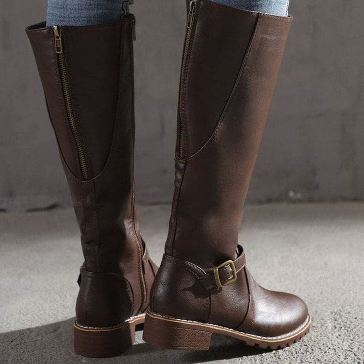 Women's Classic Buckle Side-Zip Knee-High Boots