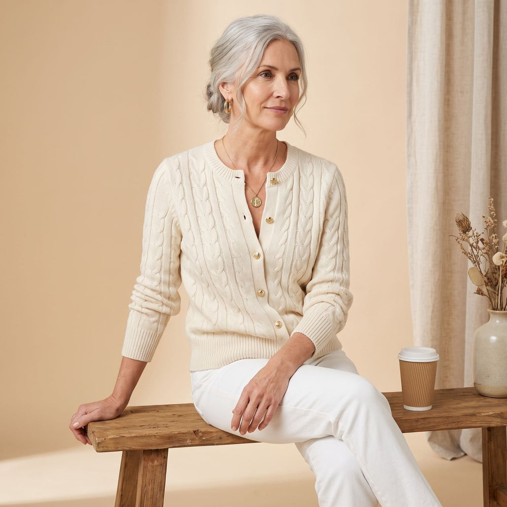 Women's Classic Cable Knit Button-Front Cardigan Sweater