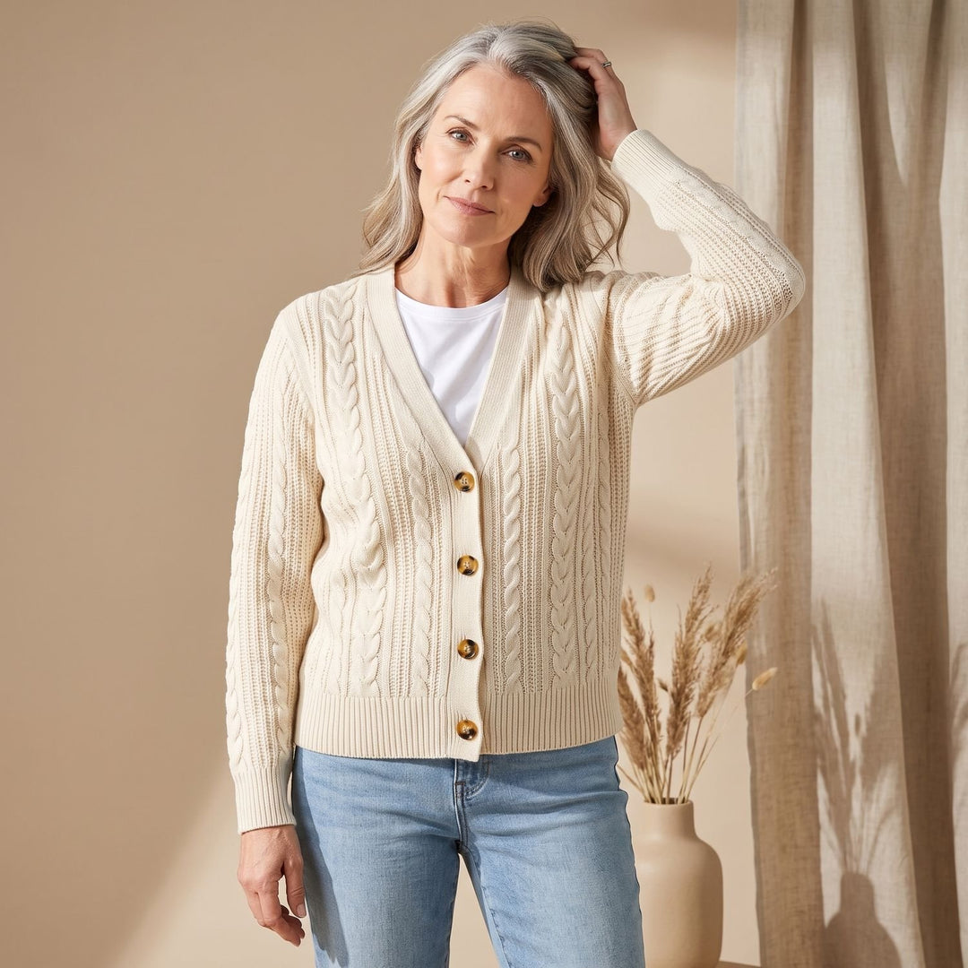 Women's Classic Cable Knit Button-Front Cardigan Sweater
