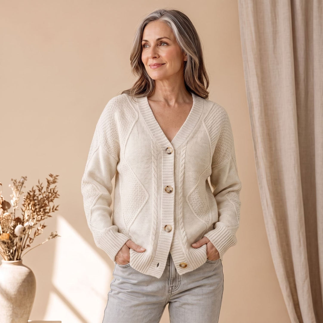 Women's Classic Cable Knit Button-Front Cardigan Sweater