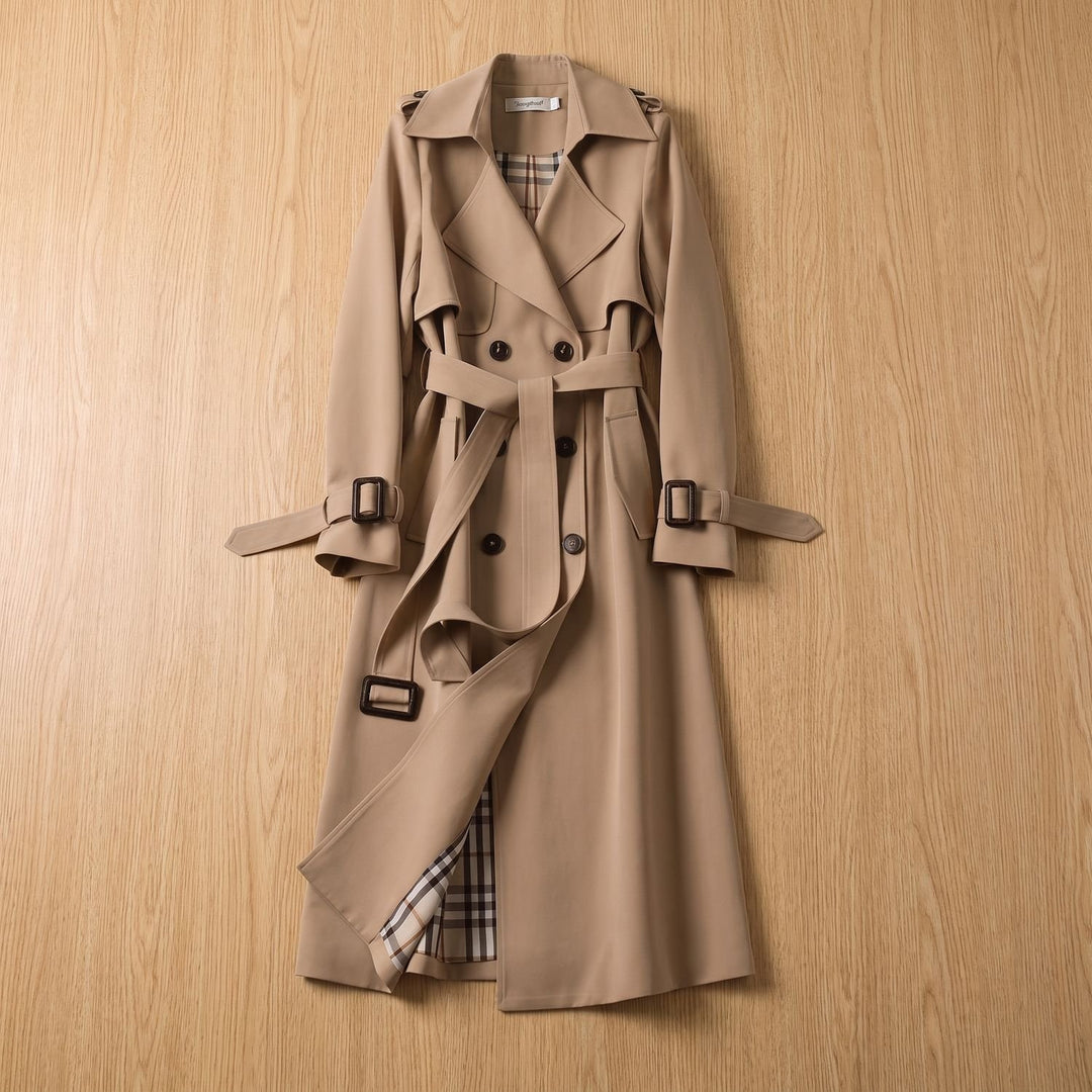 Women's Classic Double-Breasted Belted Trench Coat - Brown