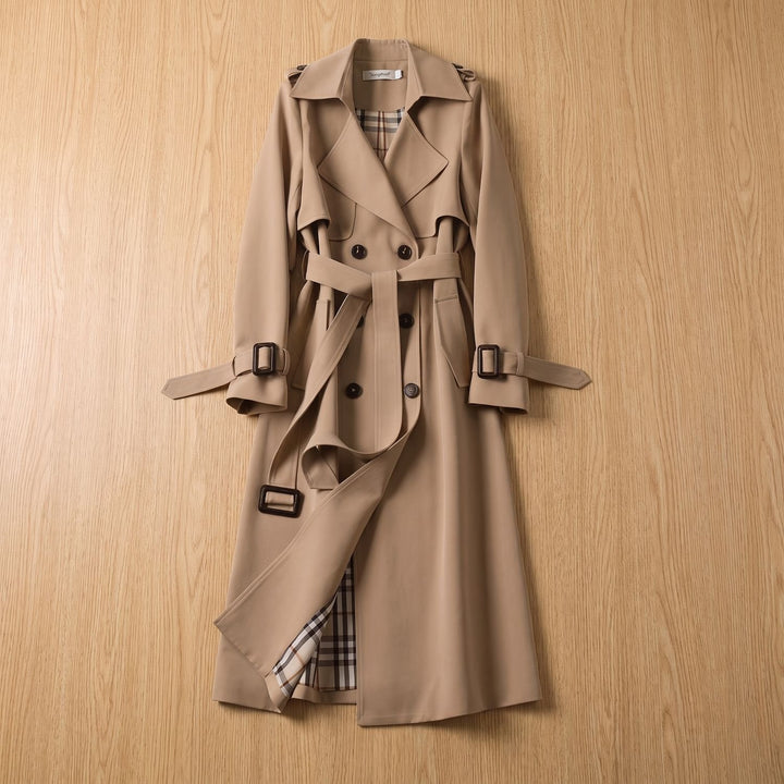 Women's Classic Double-Breasted Belted Trench Coat - Brown