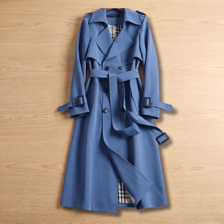 Women's Classic Double-Breasted Belted Trench Coat - Blue