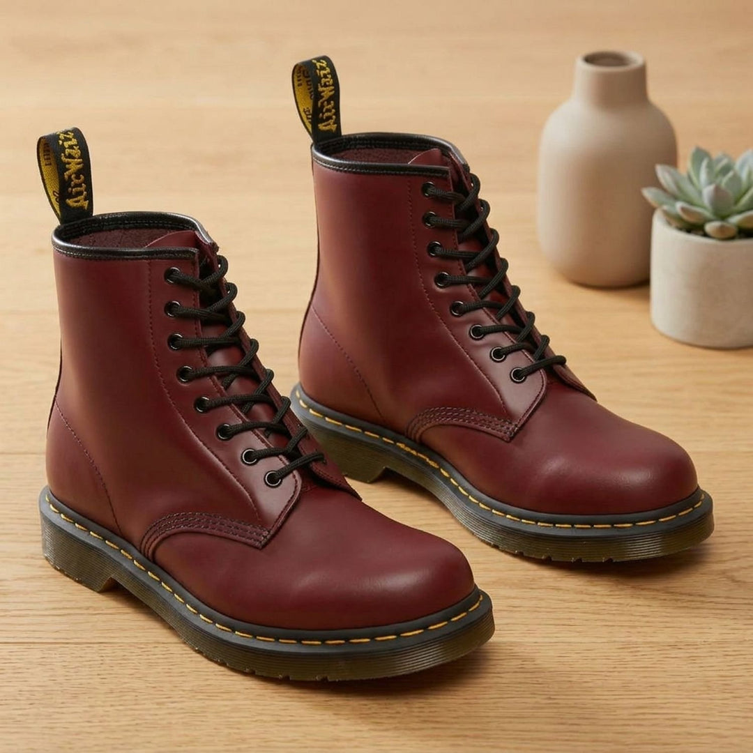 Women's Classic Lace-Up Ankle Combat Boots - Red