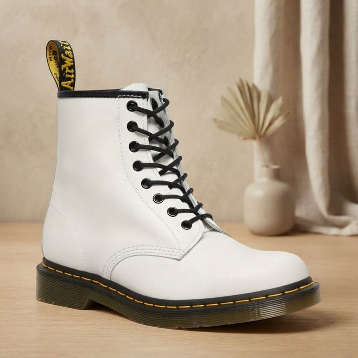 Women's Classic Lace-Up Ankle Combat Boots - White