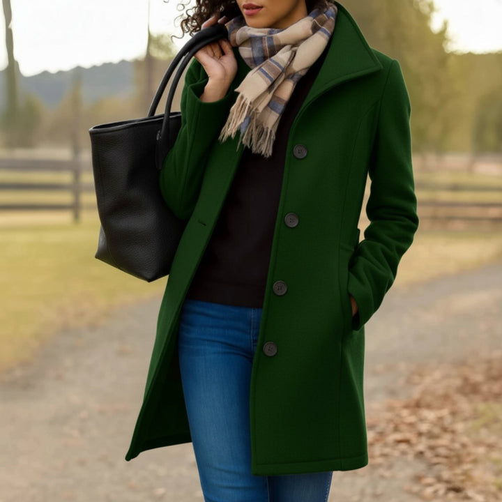 Women's Classic Mid-Length Button-Front Coat - Dark Green