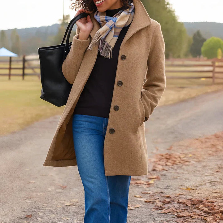 Women's Classic Mid-Length Button-Front Coat - Khaki