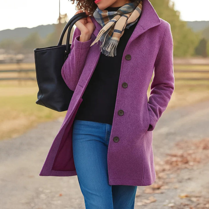Women's Classic Mid-Length Button-Front Coat - Purple