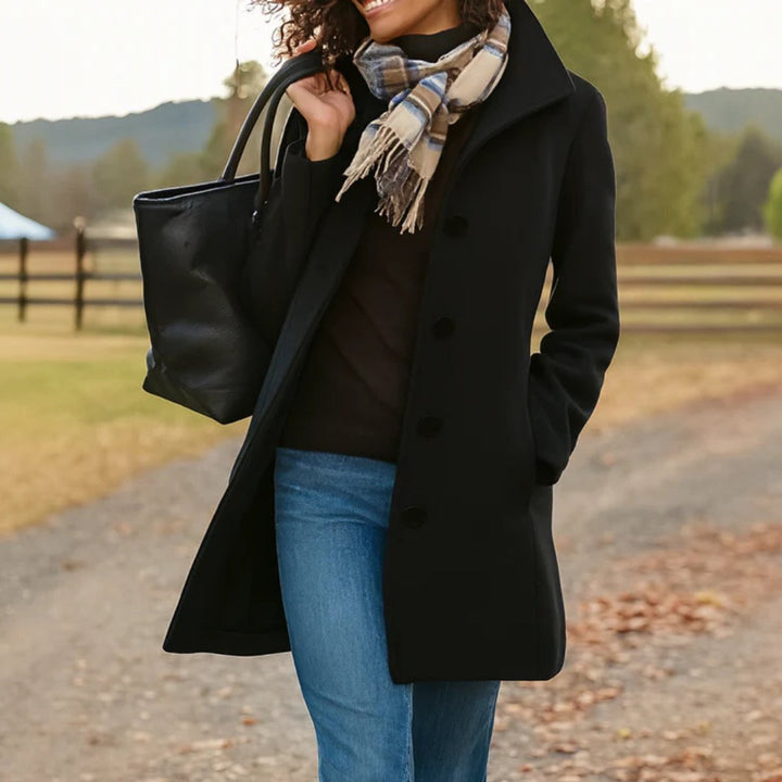 Women's Classic Mid-Length Button-Front Coat - Black