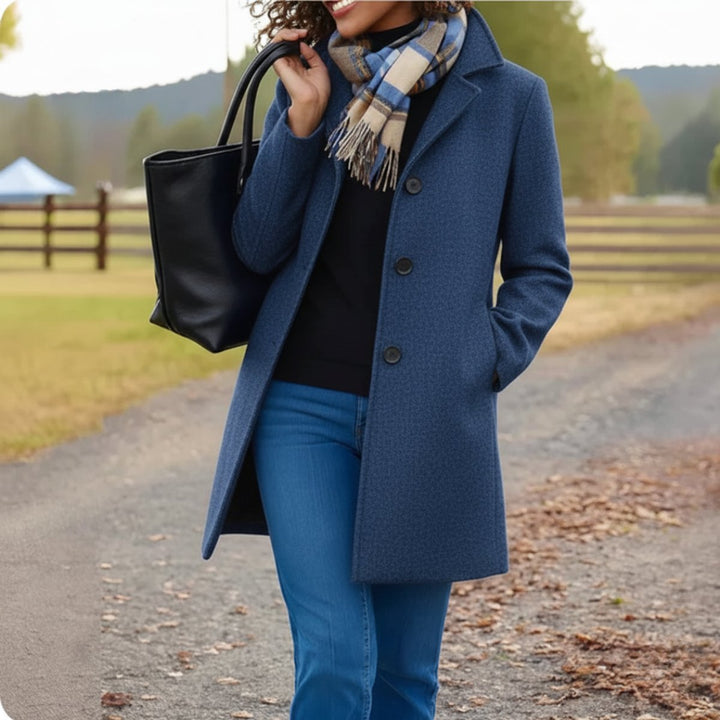 Women's Classic Mid-Length Button-Front Coat - Blue