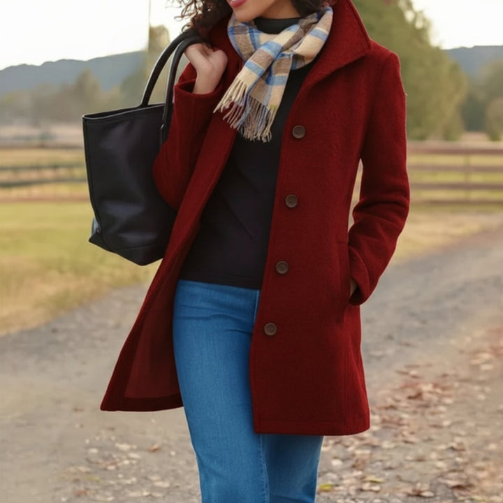 Women's Classic Mid-Length Button-Front Coat - Red