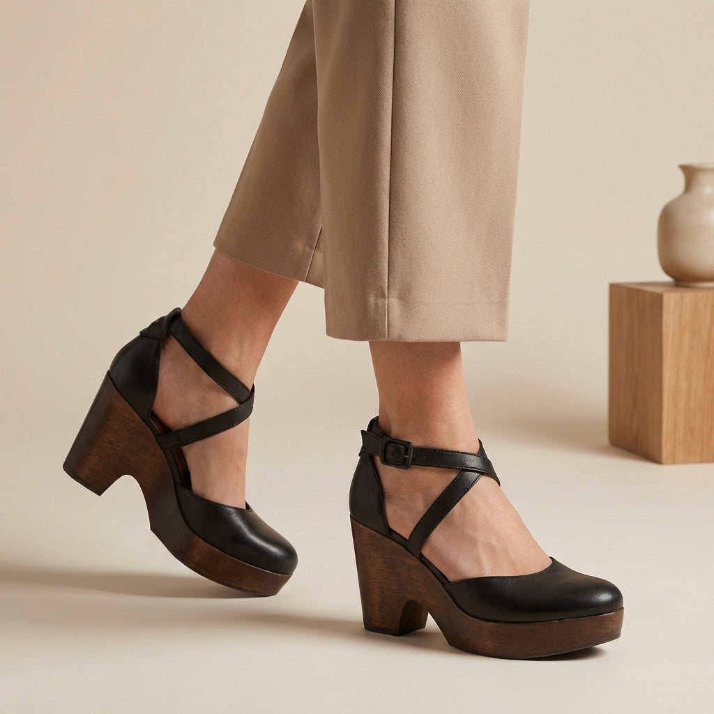 Natalie | Womens Block Heel Strap Platform Heels