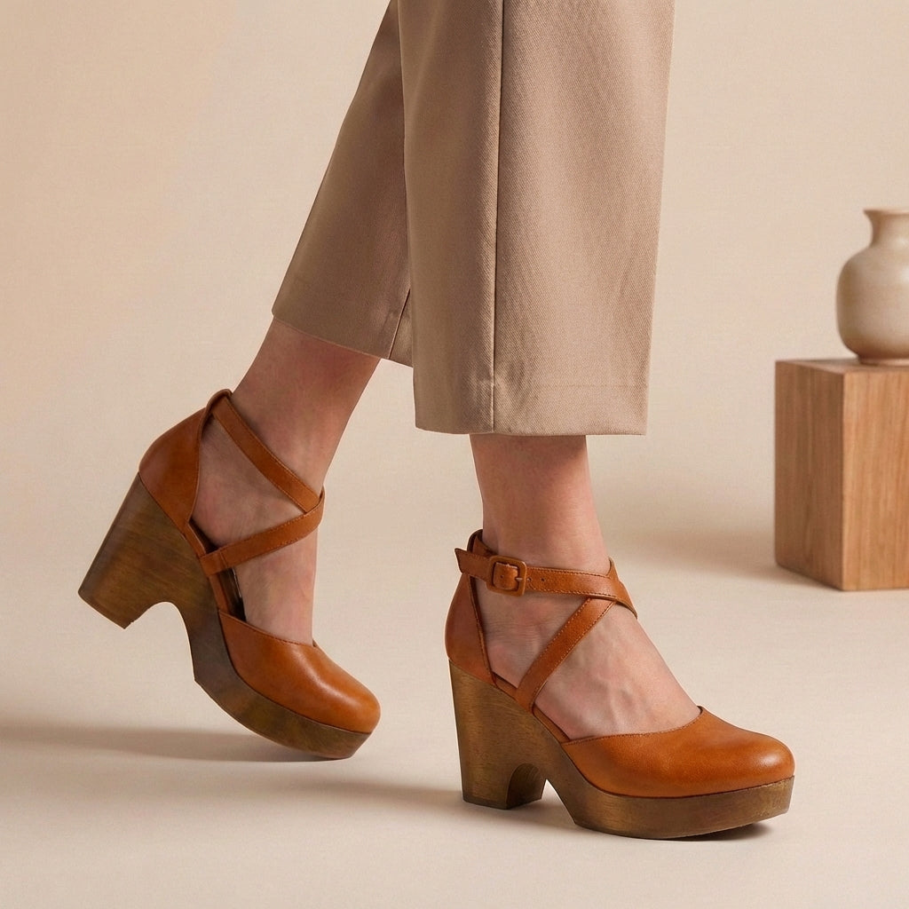 Natalie | Womens Block Heel Strap Platform Heels