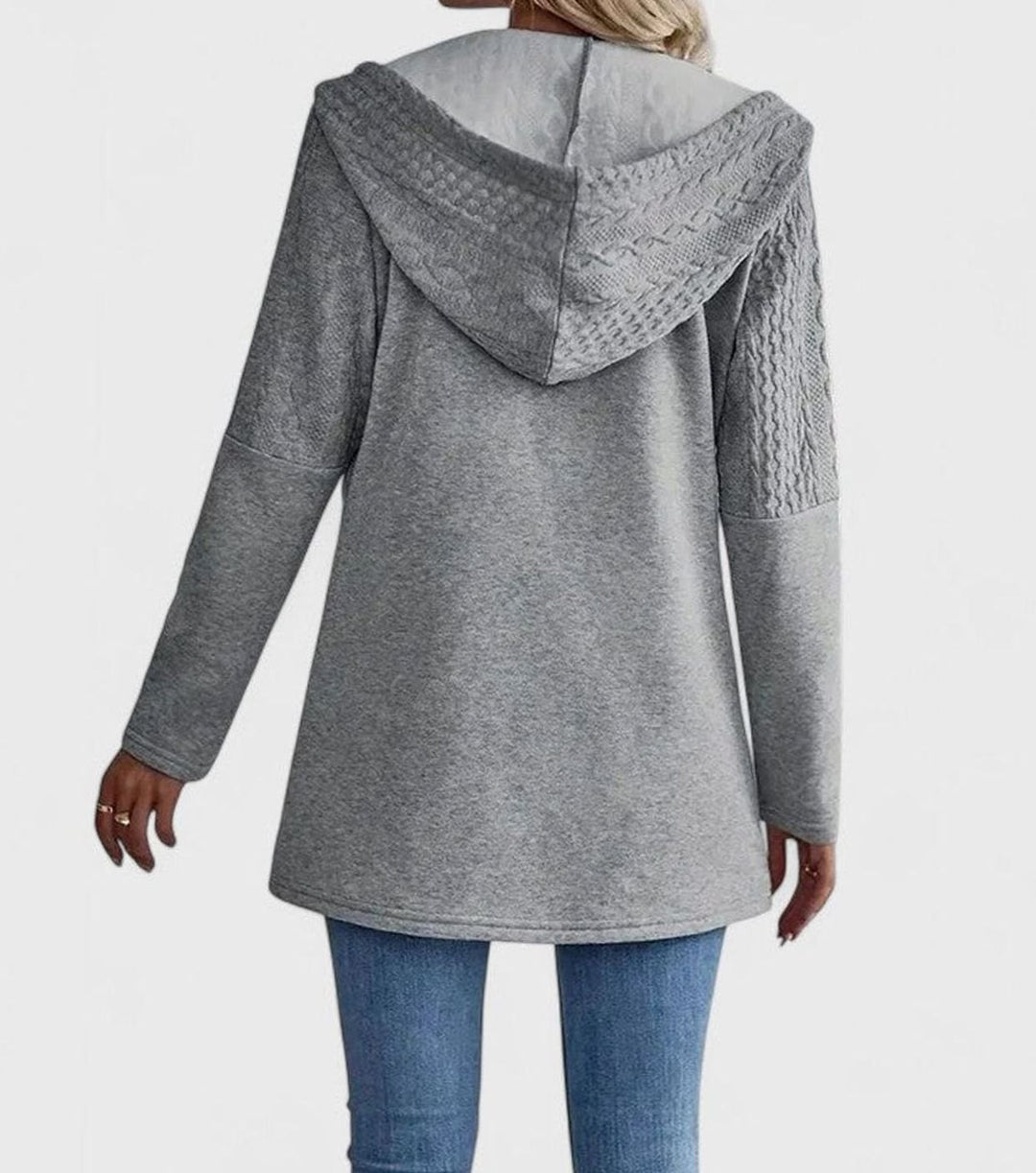 Women's Coat Cable-Knit Panel Hooded Long Zip-Up Sweatshirt