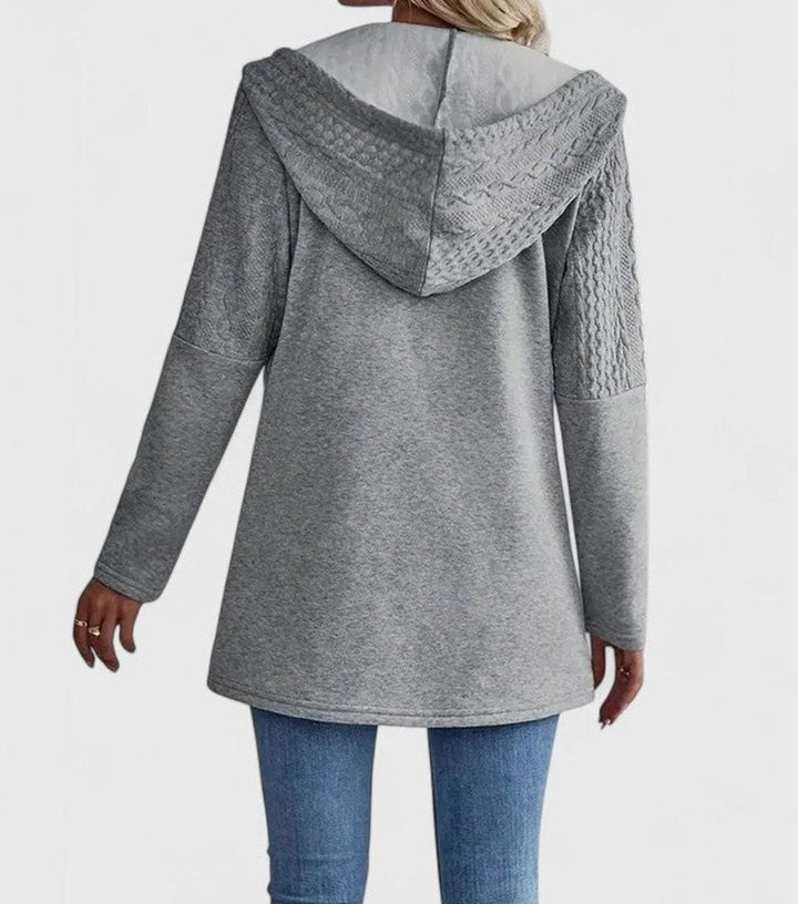 Women's Coat Cable-Knit Panel Hooded Long Zip-Up Sweatshirt