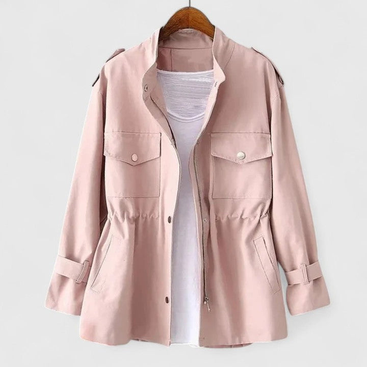 Women's Coat Drawstring-Waist Utility Jacket Long Sleeve